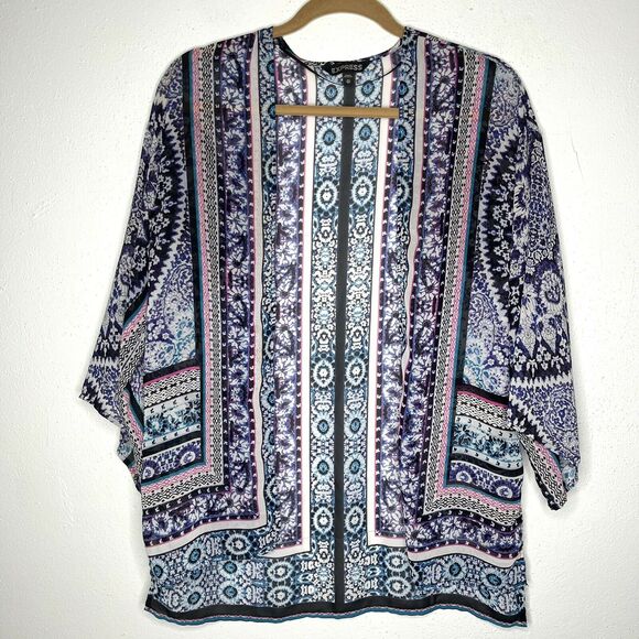 Express Floral Sheer Open Front Kimono Cardigan Short Sleeve Flowy Top size xs - Picture 1 of 4